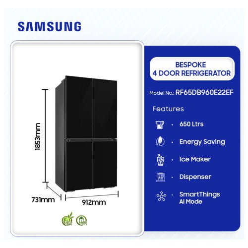 SAMSUNG 650 LTRS 4 DOORS BESPOKE REFRIGERATOR - BLACK