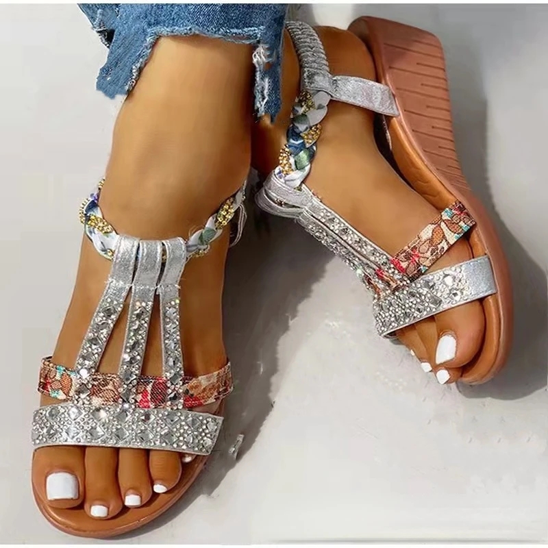 Women's Sandals Summer Bohemia Platform Wedges Shoes Crystal Gladiator Rome Woman Beach Shoes