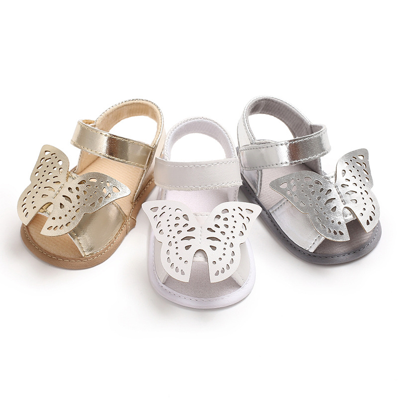 Summer new 0-1 year old female baby solid color bow soft bottom sandals casual breathable Velcro baby toddler shoes