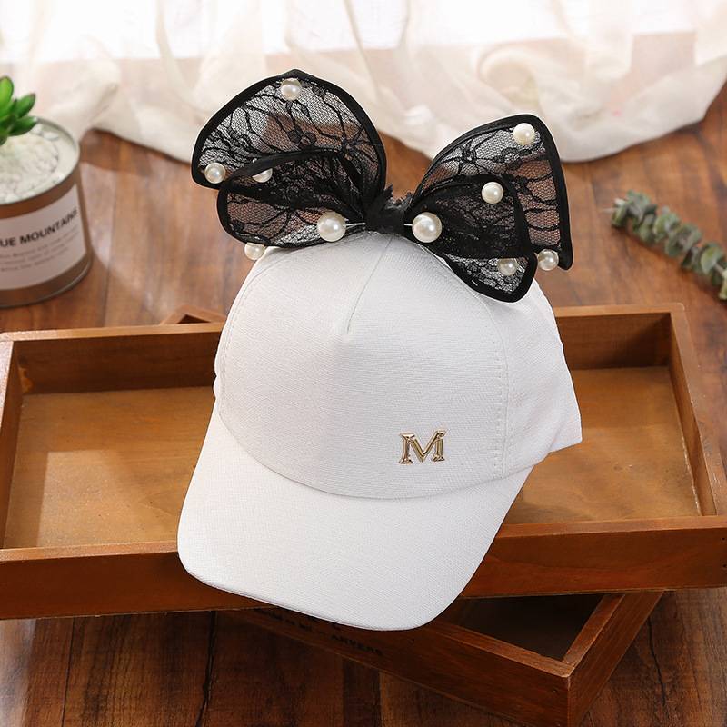 Girls Hat Lace Big Bow Child Baseball Cap M Letter Pearl Cap