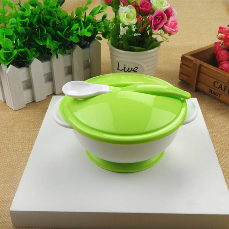 Maternal and Child Supplies Children's Tableware Double Ear with a Lid Spoon Baby Bag Plastic Bowl Children Sucker Bowl