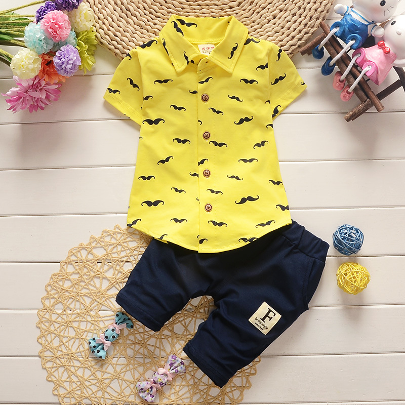 New summer boys short-sleeved beard print shirt short pant kids clothing set baby cotton suit