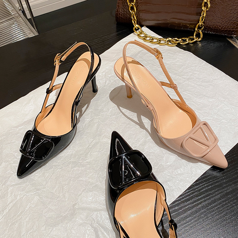 8cm New Fashion Sandals High Heels Sweet Heart Button Female Ankle Strap Pointed Toe Wedding for Women Shoes 39 40 41