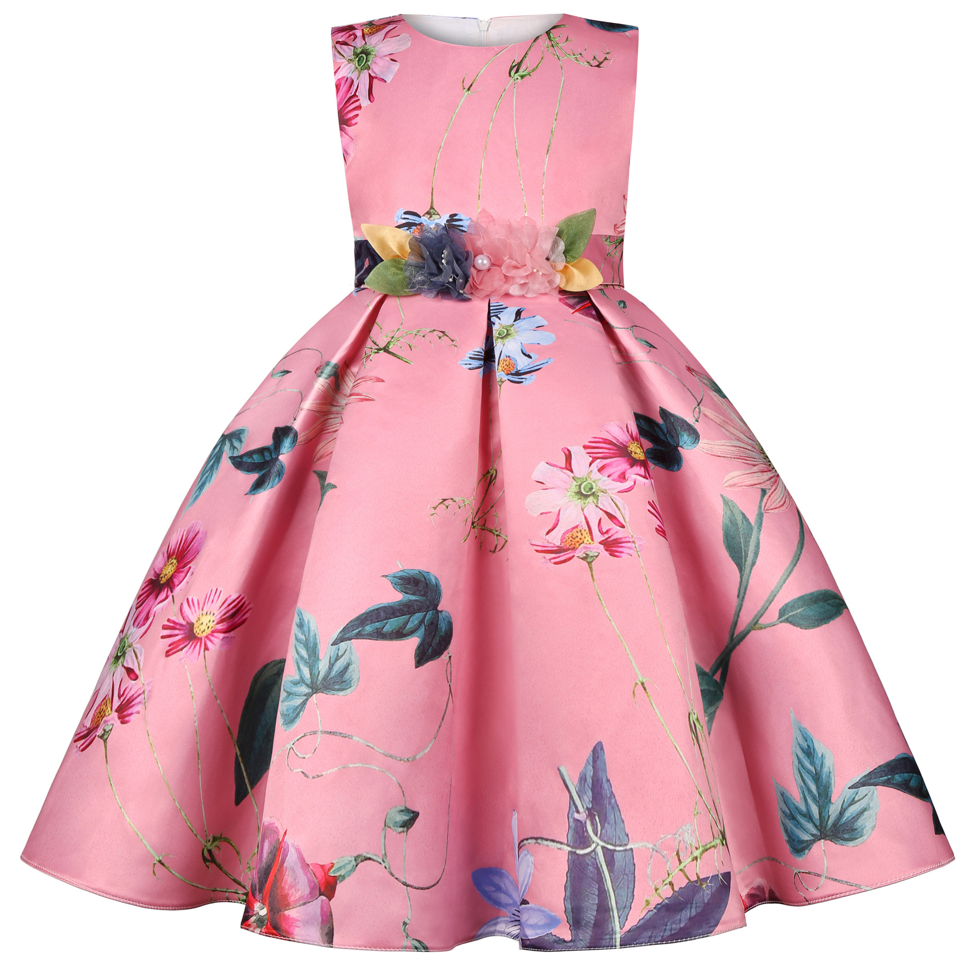 Children's New Flower Retro Print Princess Dress Girls' Holiday Evening Dress Dress