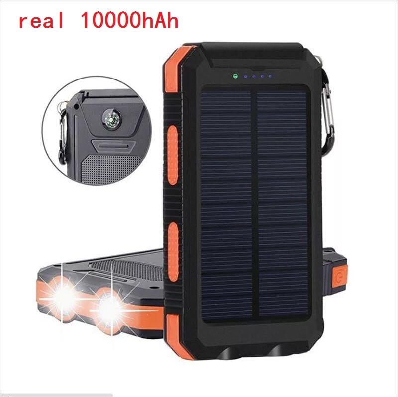 Solar Power Bank real 10000hAh Portable Charging Poverbank External Battery Charger Strong Light LDE Light for All Smartphones