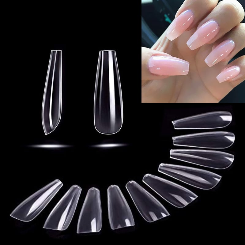 New 100pcs Professional Fake Nail Long Ballerina Coffin Square Almond Full Cover French Acrylic False Nail Tips 10 Sizes