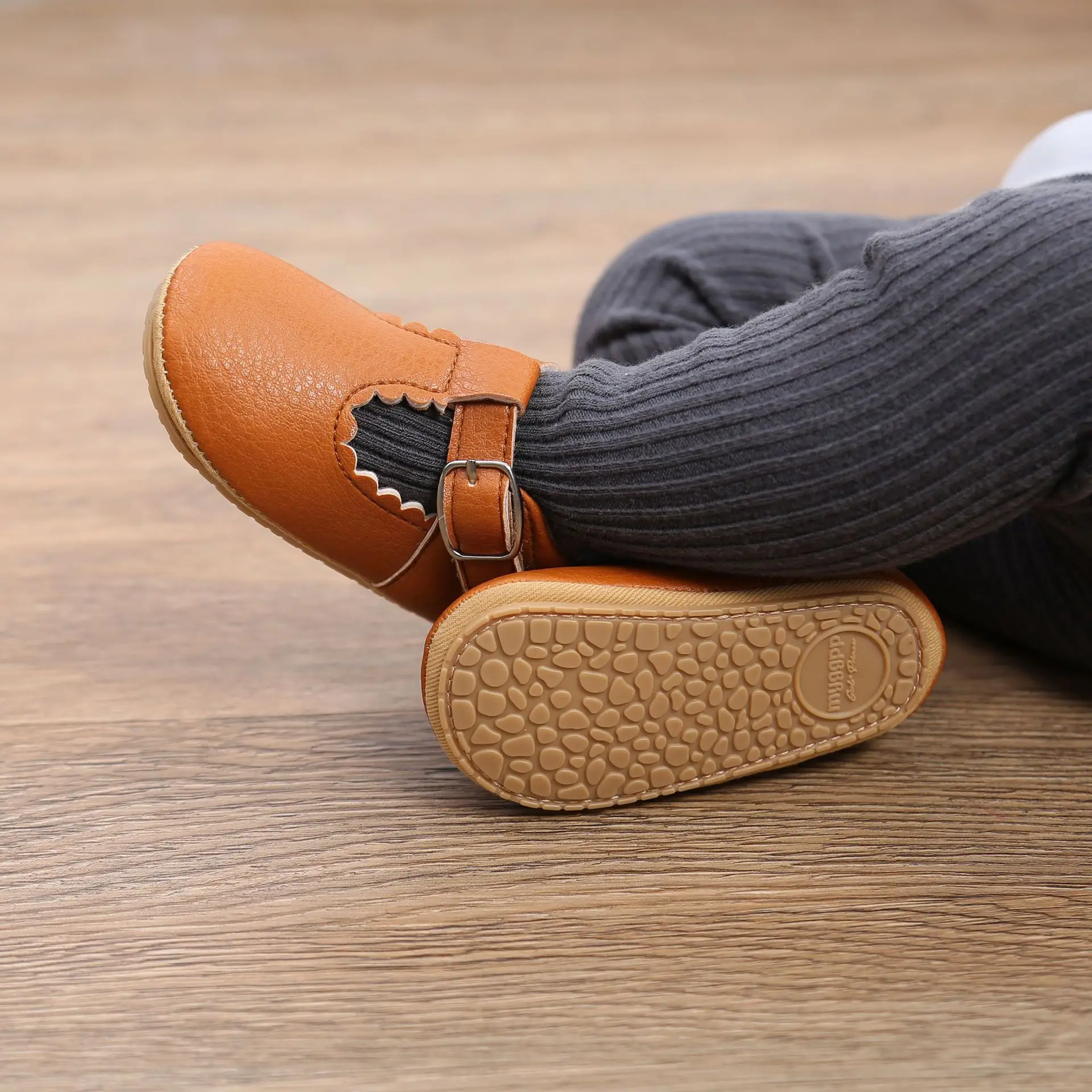 Newborn Baby Shoes Stripe PU Leather Boy Girl Shoes Toddler Rubber Sole Anti-slip First Walkers Infant Moccasins
