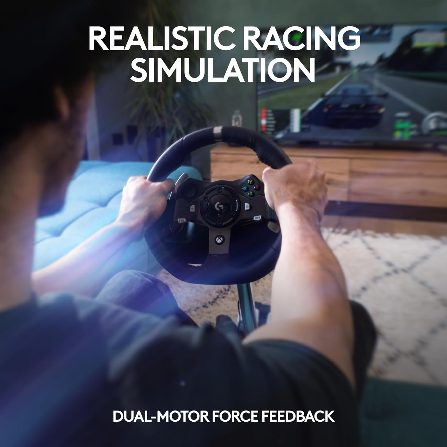 Logitech G920 Driving Force Racing Wheel and Floor Pedals, Real Force Feedback, Stainless Steel Paddle Shifters, Leather Steering Wheel Cover for Xbox
