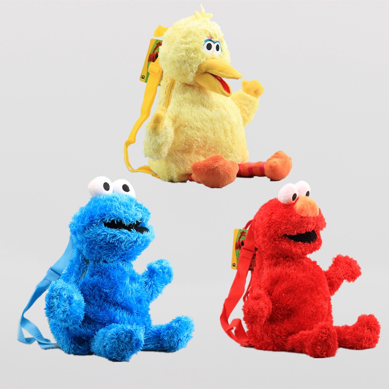 3 style 45cm Sesame Street Plush Backpack Red Elmo Blue Cookie Guy Yellow Big Bird Plush Bag Children's School Bag