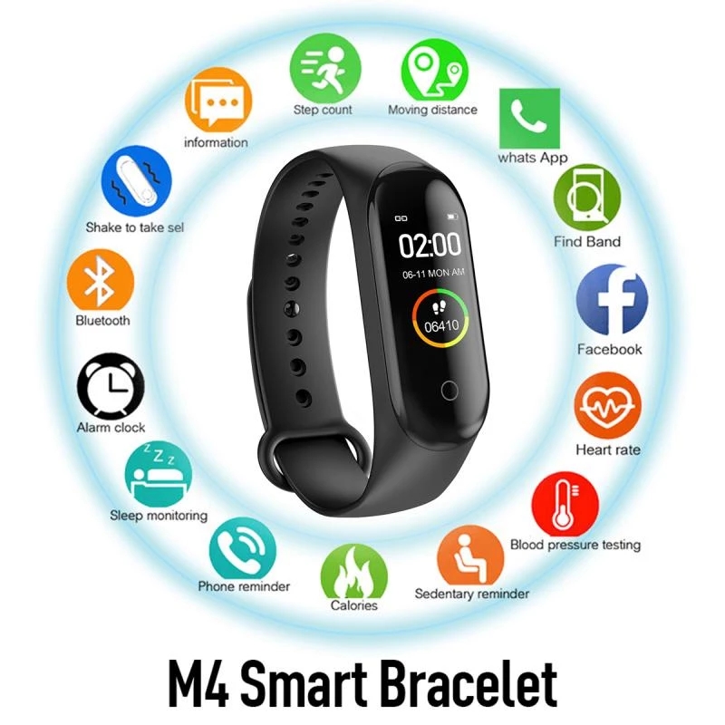 Rovtop M4 Smart Watch Band 4 Fitness Tracker Sport Watch Heart Rate Blood Pressure Smart watch Monitor Health black