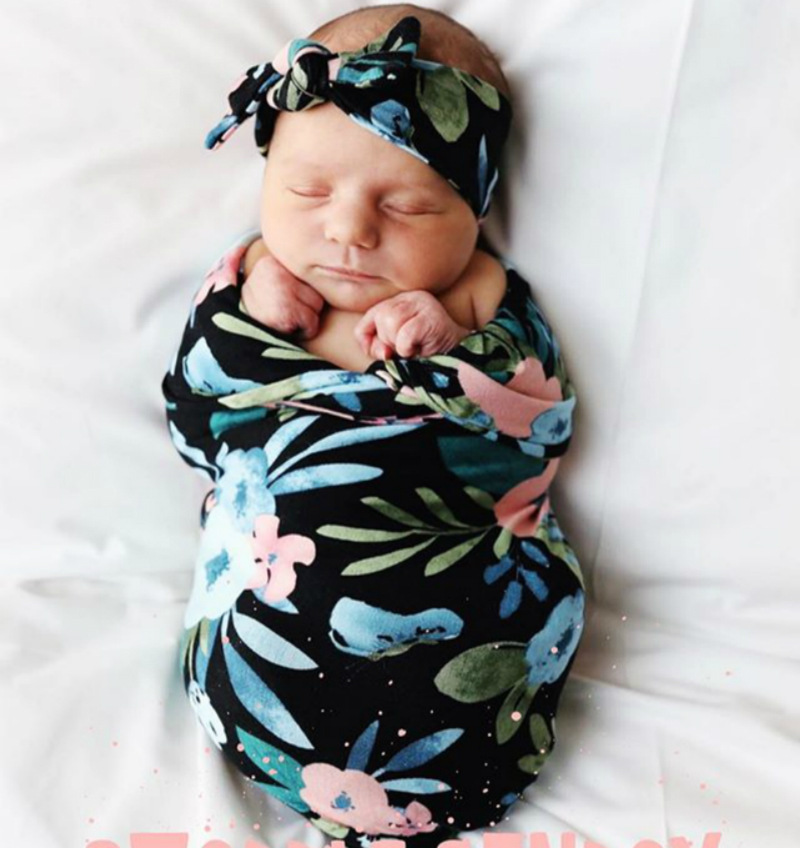 0-1 Years Old Printed Baby Wrap Cover Newborn Wrapped Tire Cap Three-piece Printed Elastic Wrap Cover 80*80cm