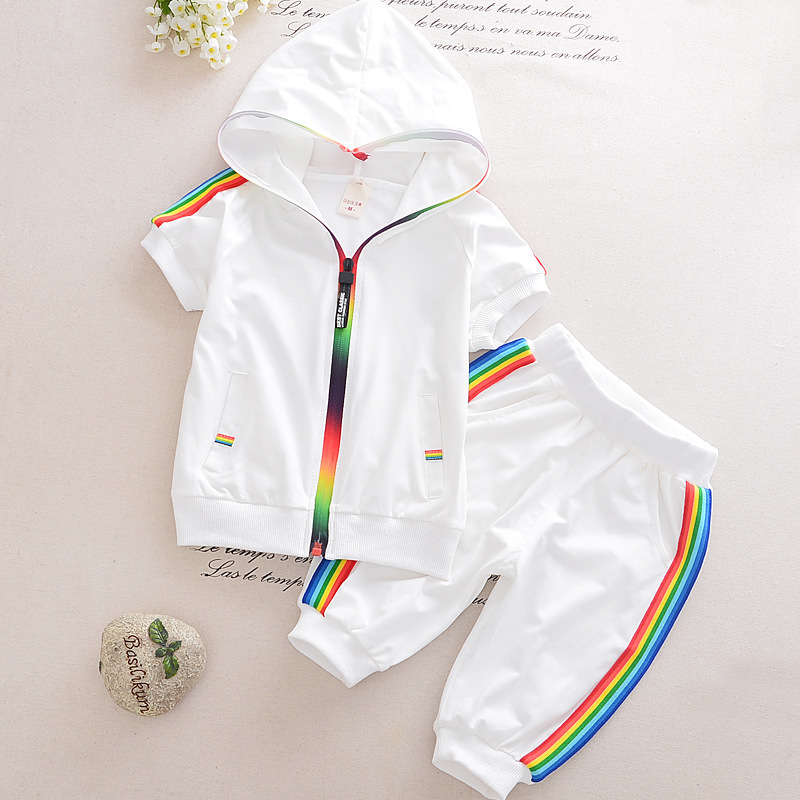 Fashion Kids Boy Girl Clothes Sportswear Summer Baby Colorful Hoodies Shorts 2Pcs/sets Children Outfit Toddler Cotton Tracksutis