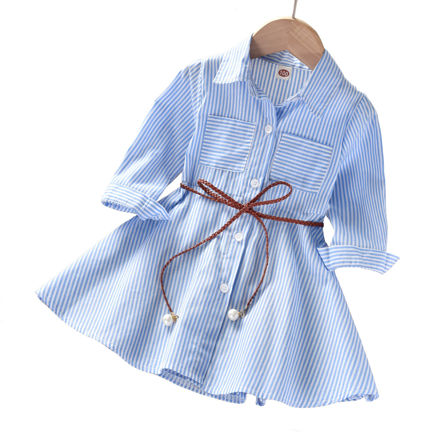Children Dress Spring Summer Turn-Down Collar Kids Clothes Fashion toddler Baby Girls Clothing Summer Striped Dress Girl