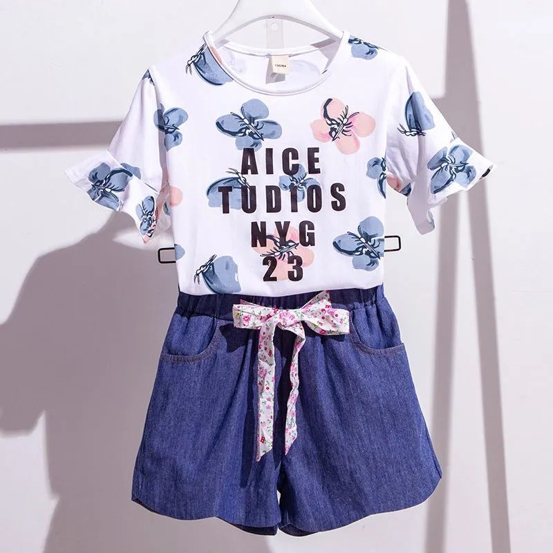 Toddler Kids Baby Girls Outfits Clothes Short Sleeve T-shirt Tops + Pants
