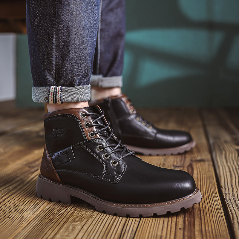 Genuine Leather Men's Boots Fashion Men's Casual Leather Shoes British Style Male Boots Shoes