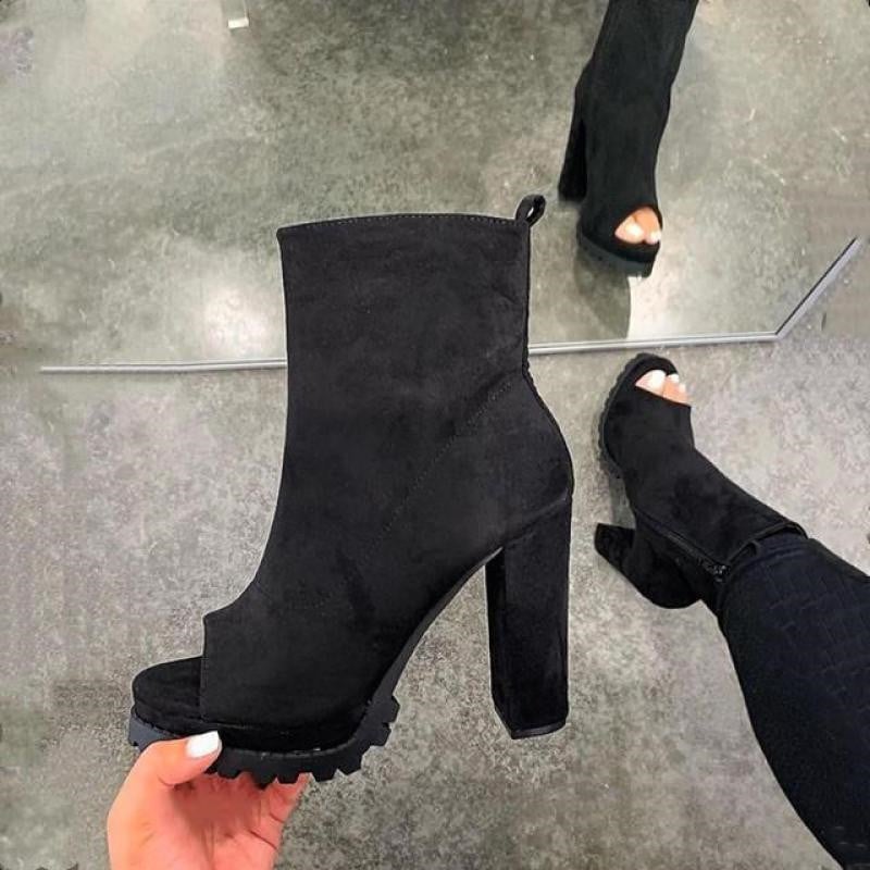 Totem printing ladies casual boots large size ladies ankle boots new fashion zipper mouth boots with square heel