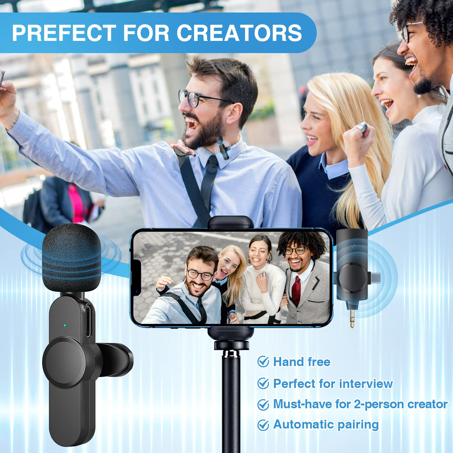 Plug-play 3 In 1 Professional Wireless Lavalier Microphone Portable Lapel Wireless Microphone For Type-c Lightning 3.5mm Jack