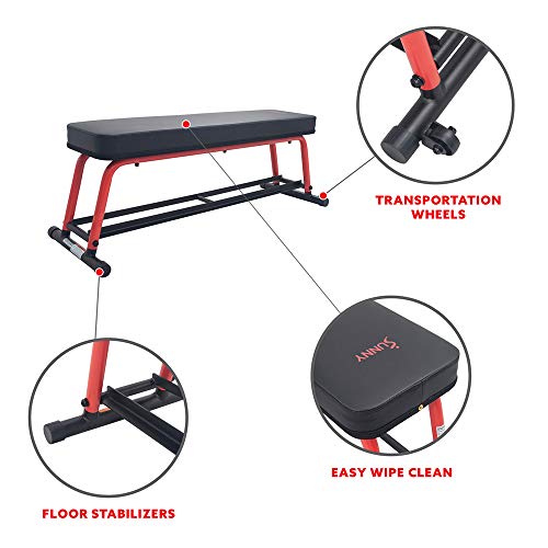 Sunny Health & Fitness Ultra Durable Power Zone Strength Rack Power Cage High Weight Capacity with Optional LAT Pull Down, Flat Bench