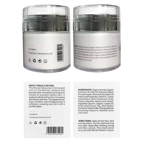 MELAO 50g Day Night 2.5% Retinol Cream Hyaluronic Acid Reduces Wrinkles Fine Lines Face Cream Retinol Moisturizer Cream TSLM1