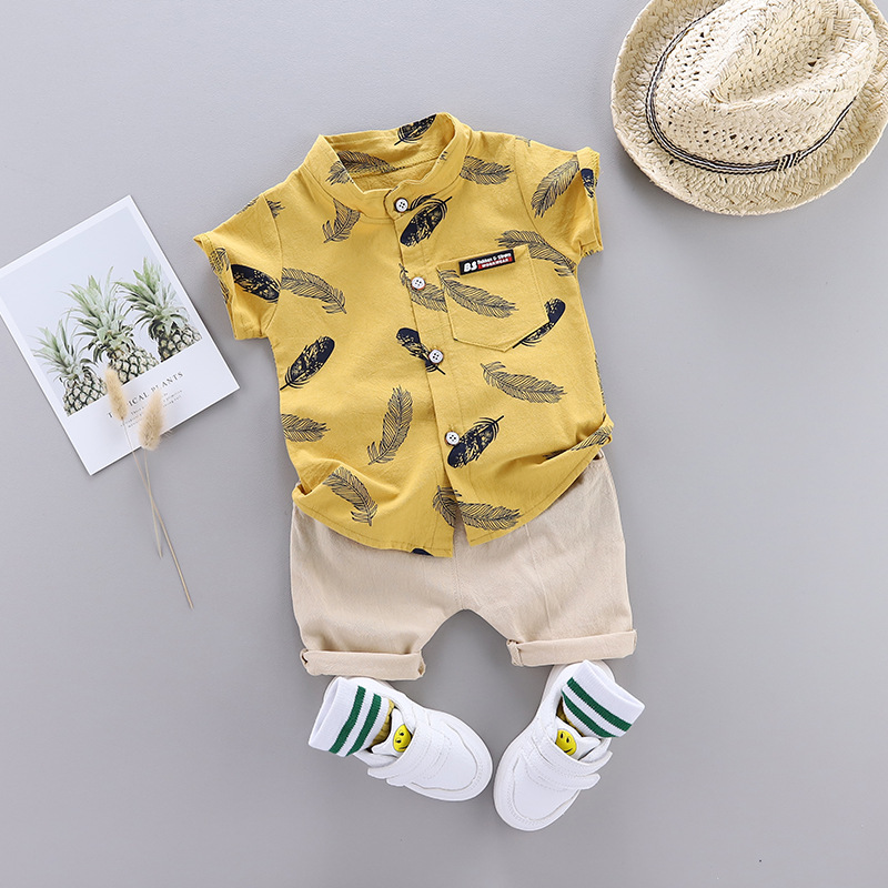 Baby Boy Clothing Suit New Fashion Feather Print Set Infant Boys Clothes Set