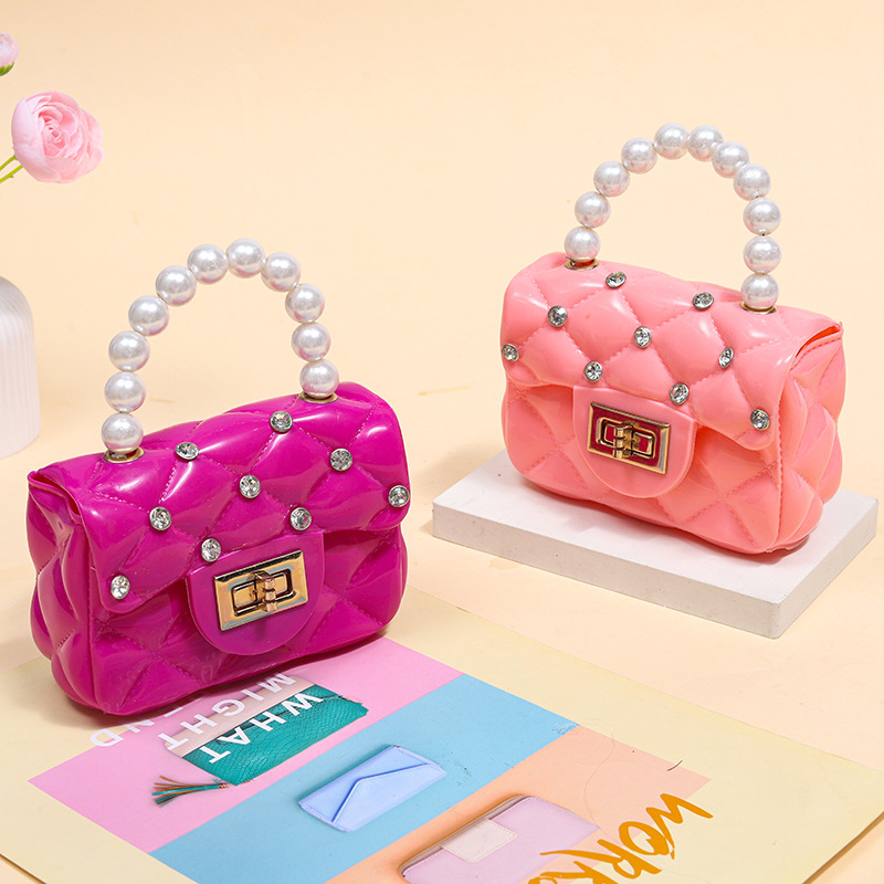 Fashion Kids PVC Handbag Girls Pearl Handbag Bill of Lading Children Mini Coin Purses Jelly Bag Kids Handbag