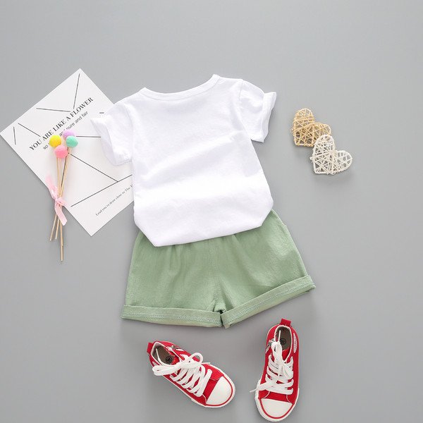 Summer girls short-sleeved watermelon print cotton suit baby kids cartoon clothing set