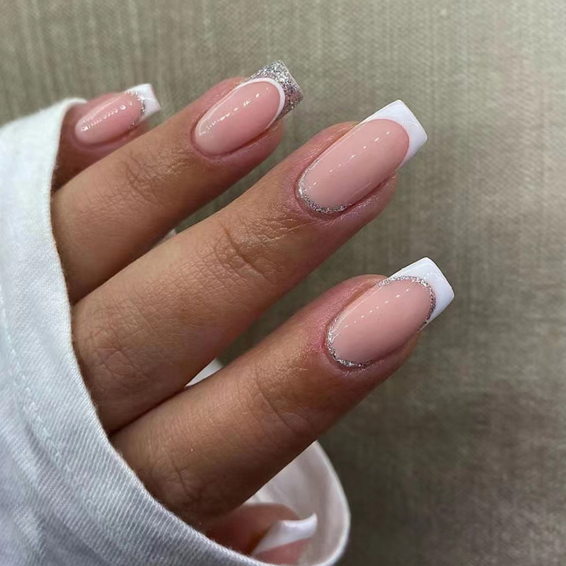 24PC Daisy Middle Ballerina Coffin Fake Nails Press on False Nails Aurora Bow Fingersnails Extention Tool