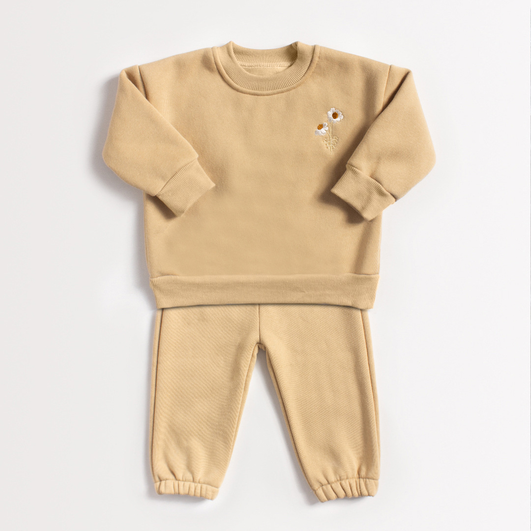 Spring Baby Girl Boy Clothes Set Embroidery Thicken Fleece Warm Sweatshirt + Pant Baby Boy Tracksuit Toddler Cloth