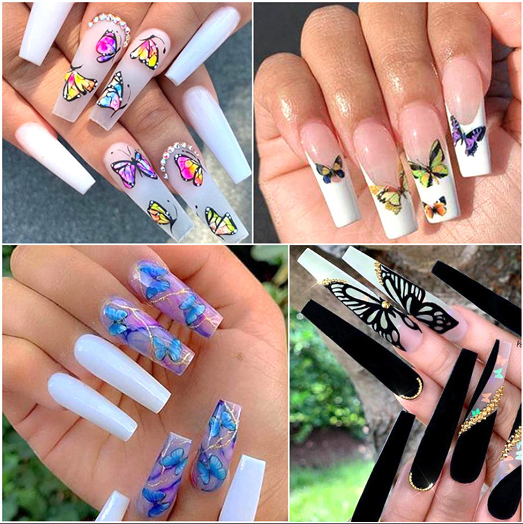 30PC Blue/Black PVC Self-Adhesive Nail Stickers Water Decals Transfers Nail Art Butterfly Nail Decor DIY Accessory