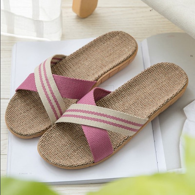HOT Linen slippers Hom indoor slippers wooden floor linen slip thick soled sandals and slippers summer home men and women XS023