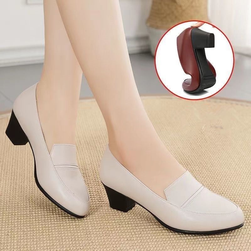 pring Autumn New Comfort Square Heel Women Soft Leather Shoes Fashion Soft Sole Mother's Pumps Shoes Women Black Office Shoes