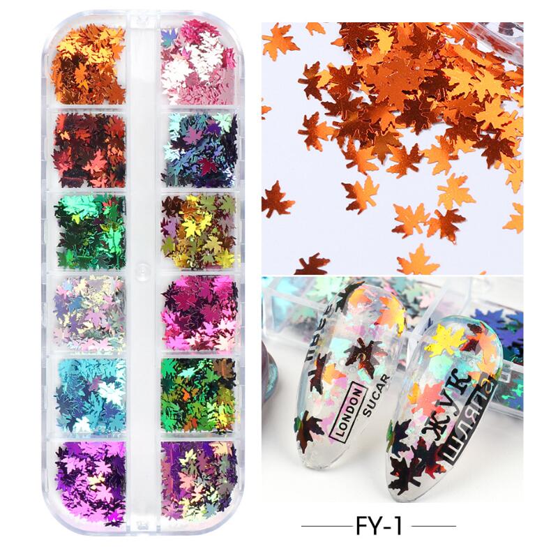 Nail Art Accessories Autumn Net Red Symphony Gradient Maple Leaf Flake Trend Nail Sequins Boxed