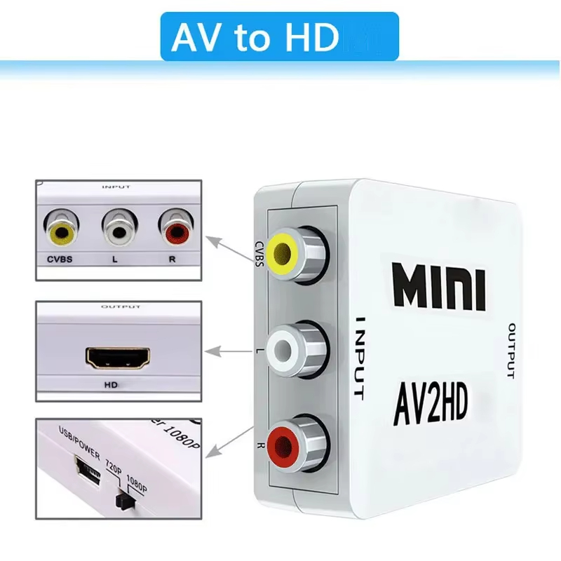 AV to HDMI-compatible Converter HD 1080P RCA AV to HDMI-composite CVBS Video Audio Adapter for PS2/3 DVD to TV with USB Cable