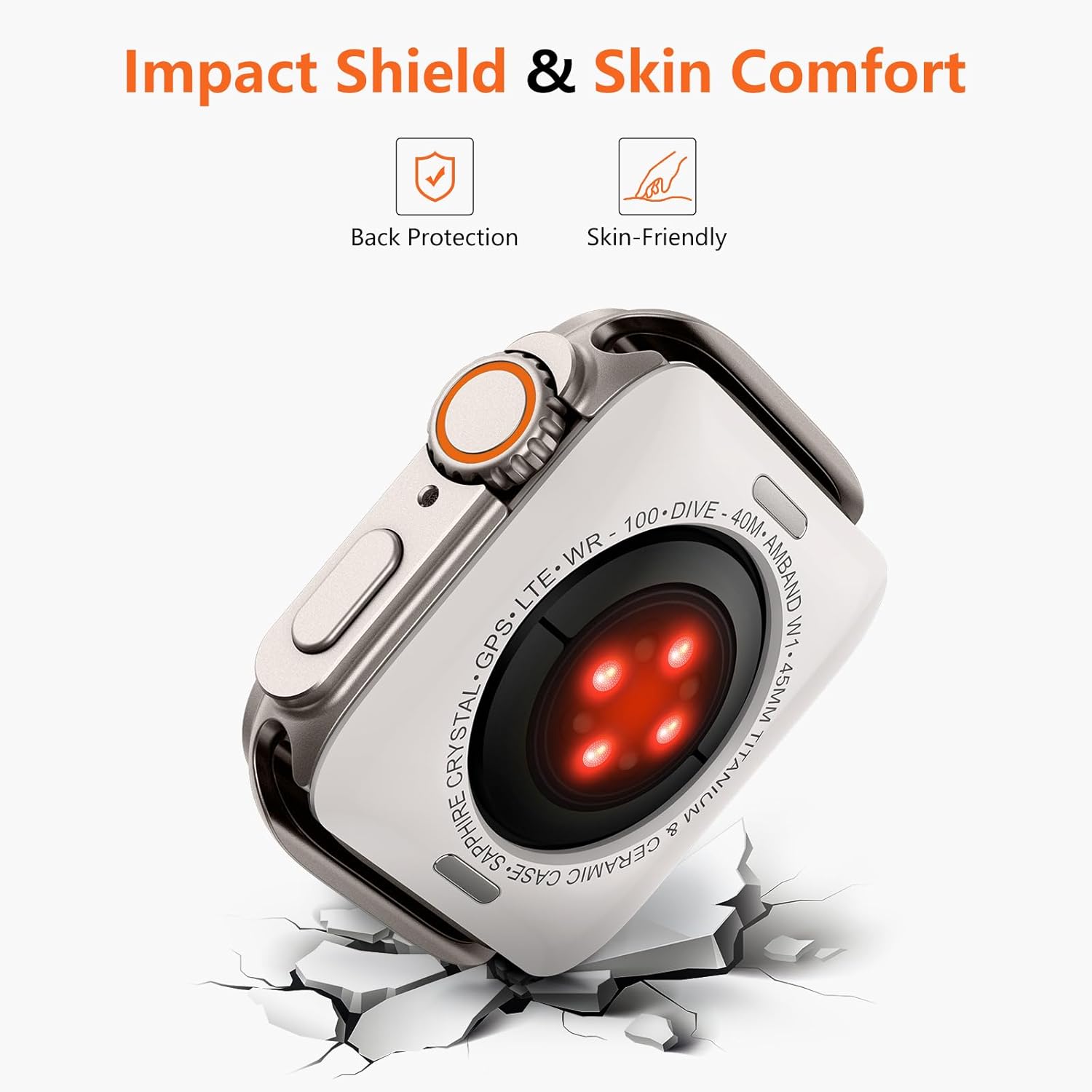 amBand 3 in 1 Metal Case Compatible with Apple Watch Series 9/8/7 45mm, W1 Rugged Bumper Protector [Turning into Ultra 3/2/1 Upgrade] with Watch Crown