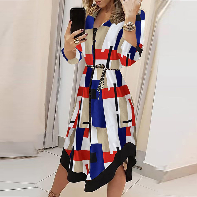 EBAYW Hot Spring/Summer Fashion Long Sleeve V-Neck Print Wrapped Hip Dress for Women