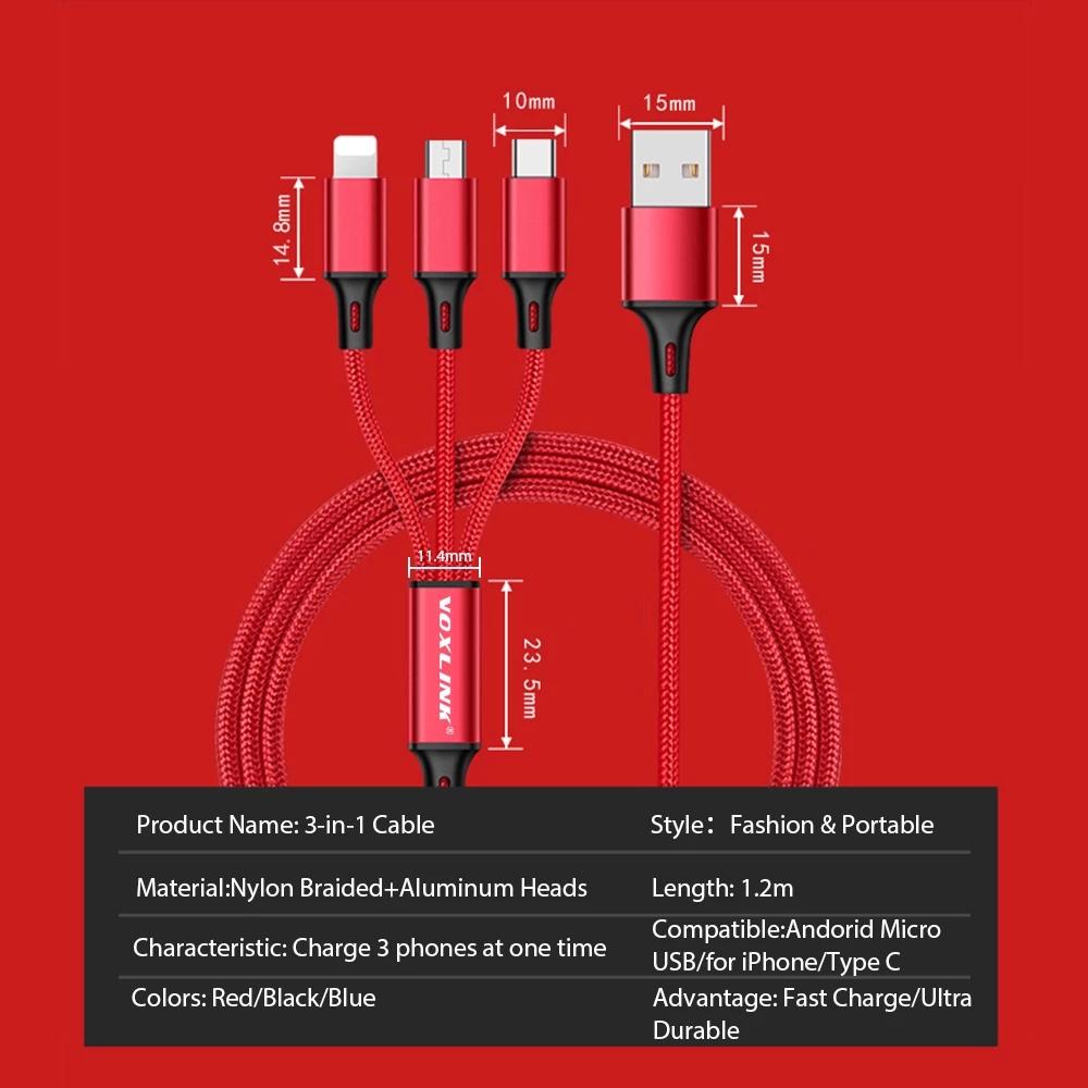 Baseus USB Cable For iphone X 8 7 Plus 6 Charging Cable 3 in 1 2 in 1 Data Cable For Type-c Micro Android Mobile Phone Cables