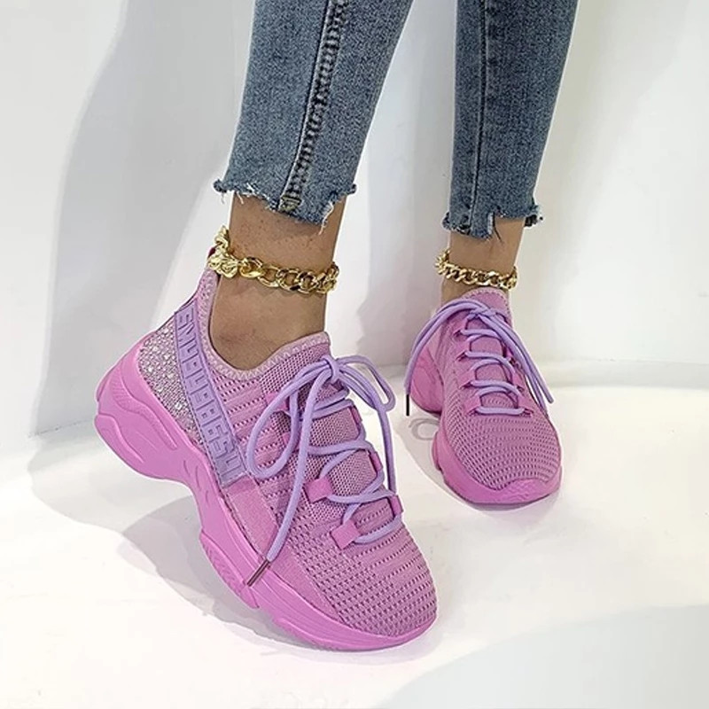 Women Mesh Breathable Sport Sneakers Ladies Casual Light knitted Outdoor Shoes Breathable Female Platform Running Walking Shoes