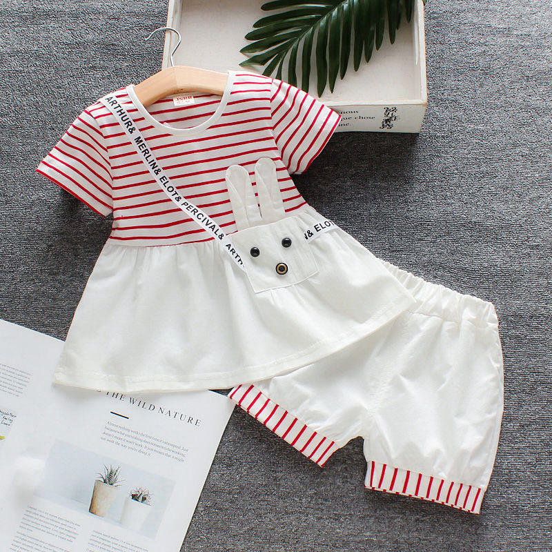 Newborn Kids Baby Girls Clothes short sleeve round neck pullover letter print Tops Denim solid Ruffle Skirts 2pc