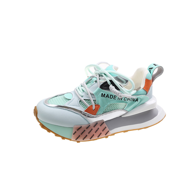 Breathable and versatile sports casual trendy shoes, soft leather dad shoes, women's summer new fashion contrast color thic