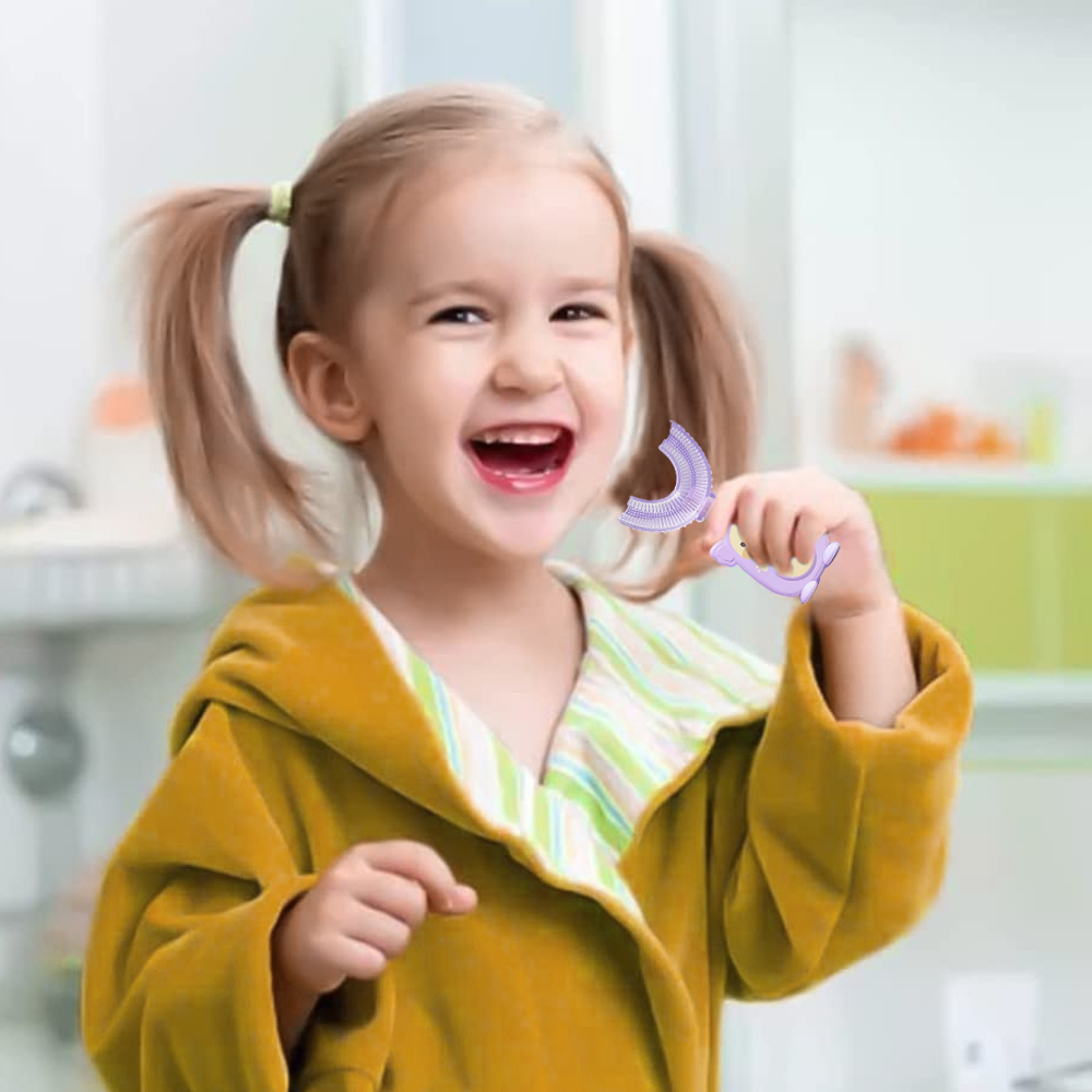 New Hot Children Smart 360 Degree U-Shape Manual Toothbrush Cartoon Pattern Tooth Brush For 2-12Y Kids With Soft Silicone Head