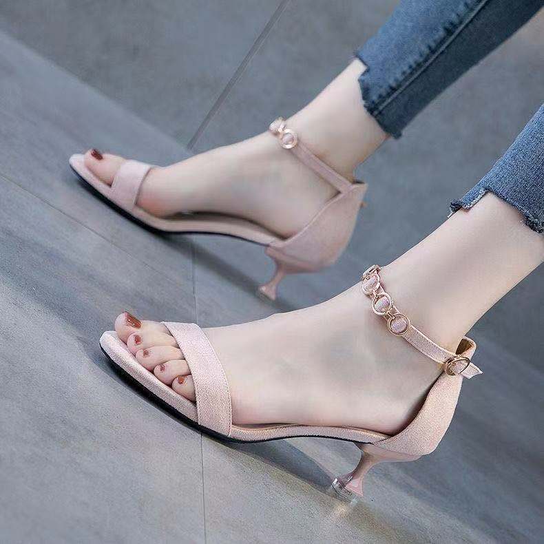 summer new high-heeled stiletto women's sandals open toe Korean word buckle cat with wild women's shoes