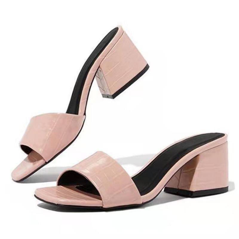 Fashion Women Pumps Slippers Ladies Square Toe Female Slides Summer Shoes Sandals High Heels