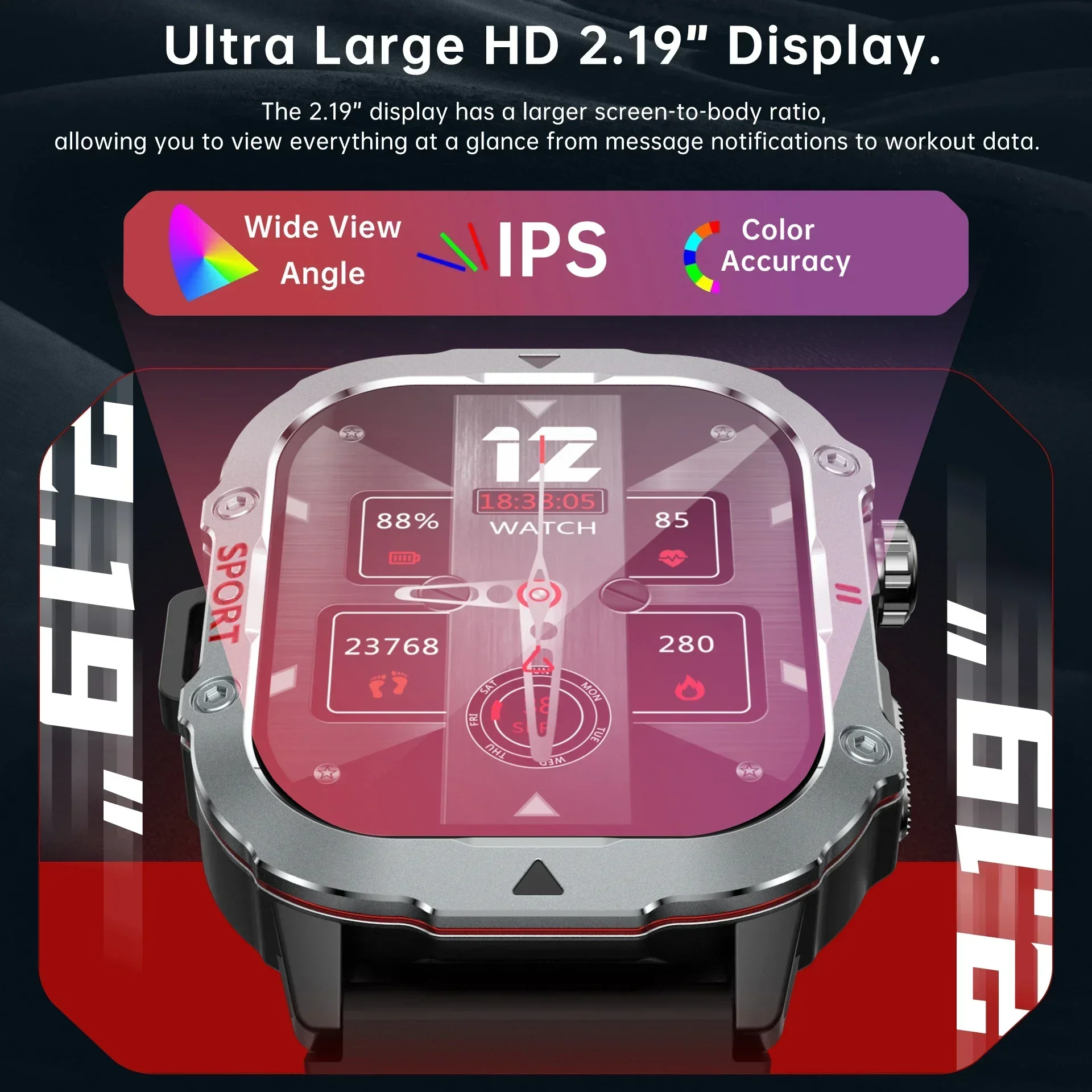 New Smart Watch Men Waterproof Outdoor Sports Fitness Tracker Health Monitor 2.19" BT Call Smartwatch