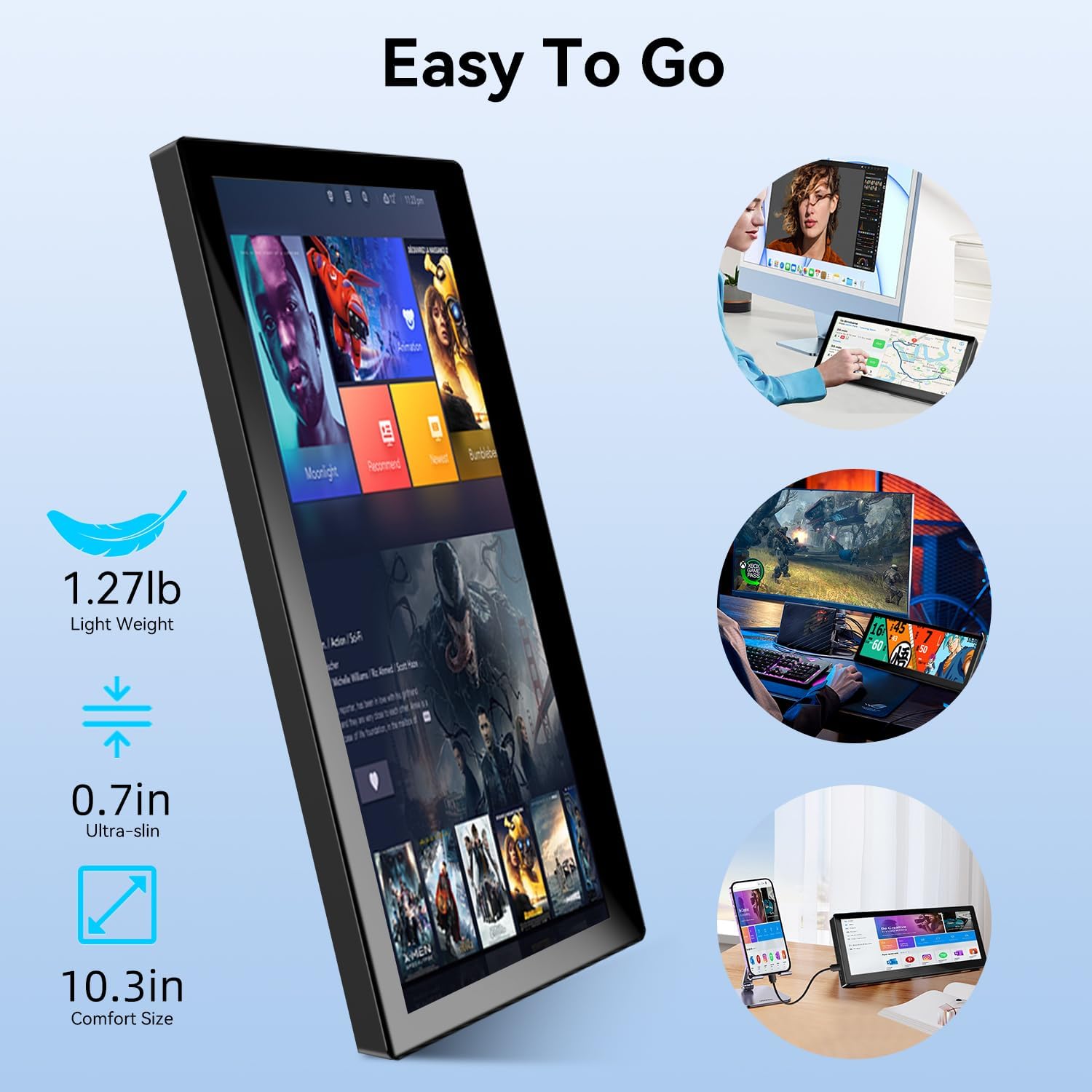10.3 Inch Small Touchscreen Monitor, 400cd/m², IPS Stretched Bar LCD Mini Travel Touch Display 1920 * 720 HDMI USBC, Portable Touch Screen for Laptop