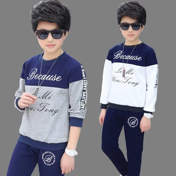 Size 120-160 long sleeve boys two pieces sets baby kid boy children cotton blended suit Kids Boys Clothing Set Children Outfits
