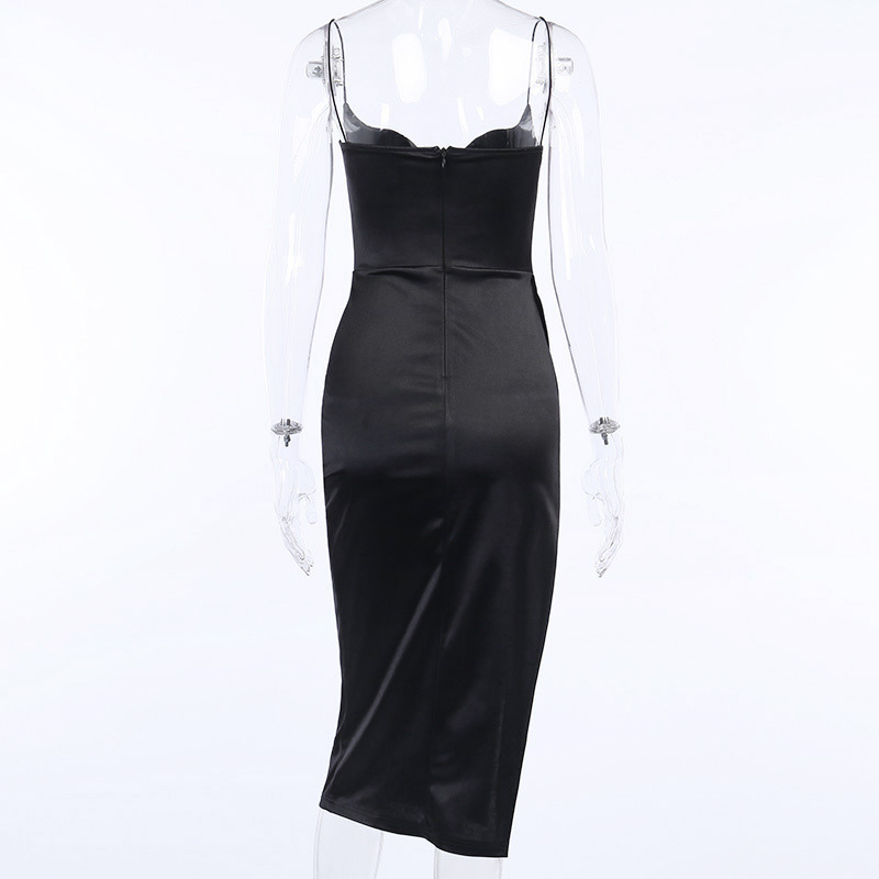 1313 Spaghetti Straps Black Sexy Backless Midi Dresses Gown Party Club Sleeveless Bodycon Split Dress Vestidos Solid