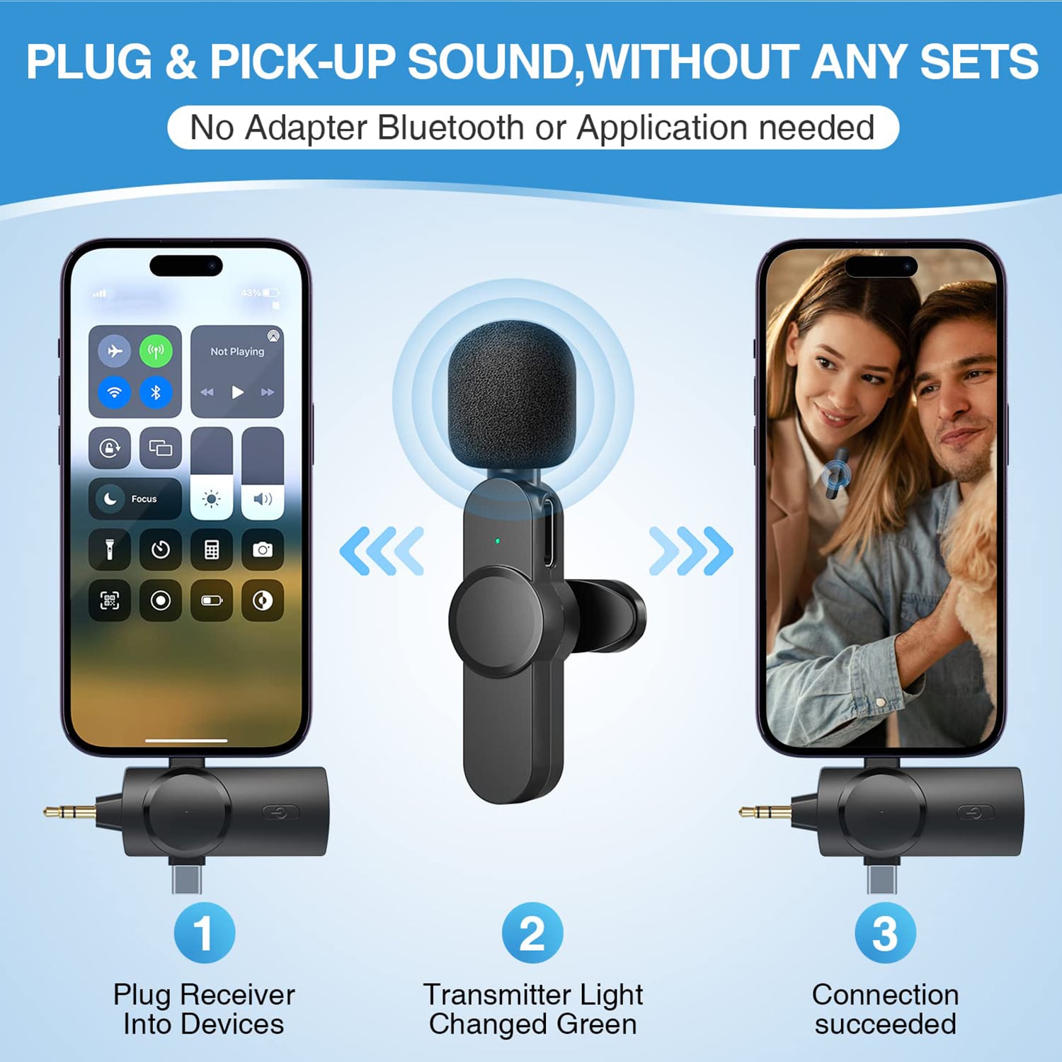 Plug-play 3 In 1 Professional Wireless Lavalier Microphone Portable Lapel Wireless Microphone For Type-c Lightning 3.5mm Jack
