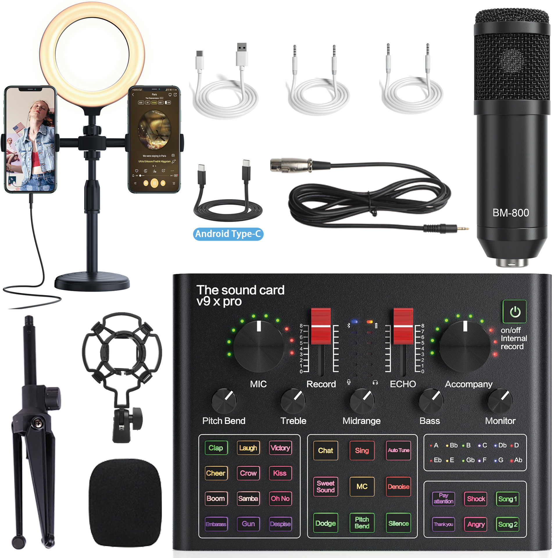 BM800 Pro Microphone Mixer Audio dj MIC Stand Condenser USB Wireless Karaoke KTV Professional Recording Live Bluetooth SoundCard