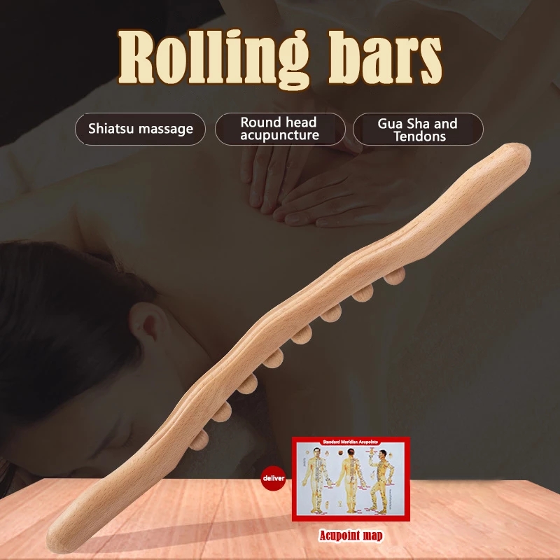Massager for Body Natural Carbonized Wood Scraping Massage Stick Back Massager SPA Therapy Tool Point Treatment Guasha Relax