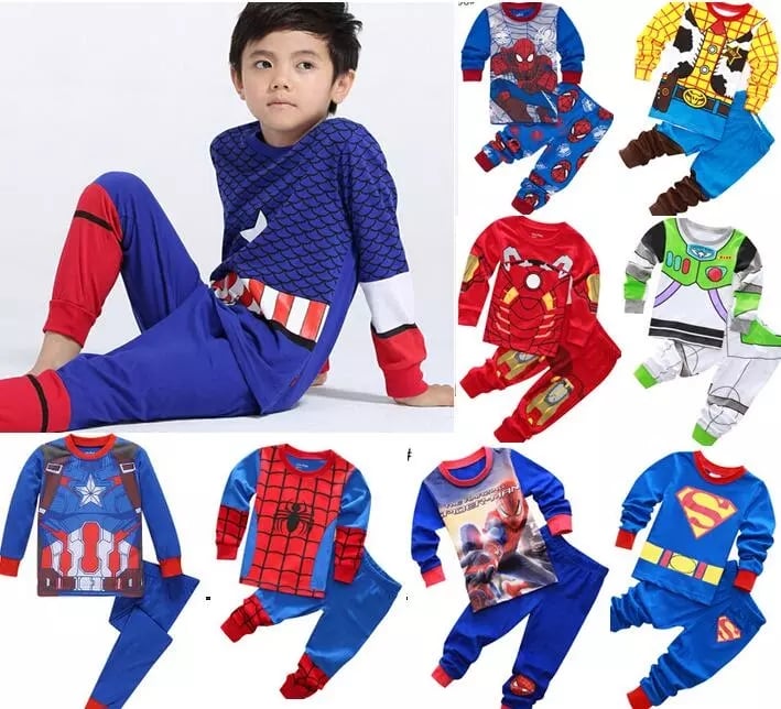 2-7 years old cotton pajamas Captain America Spider-Man Batman Superman suit Cartoon pajamas pajamas clothes